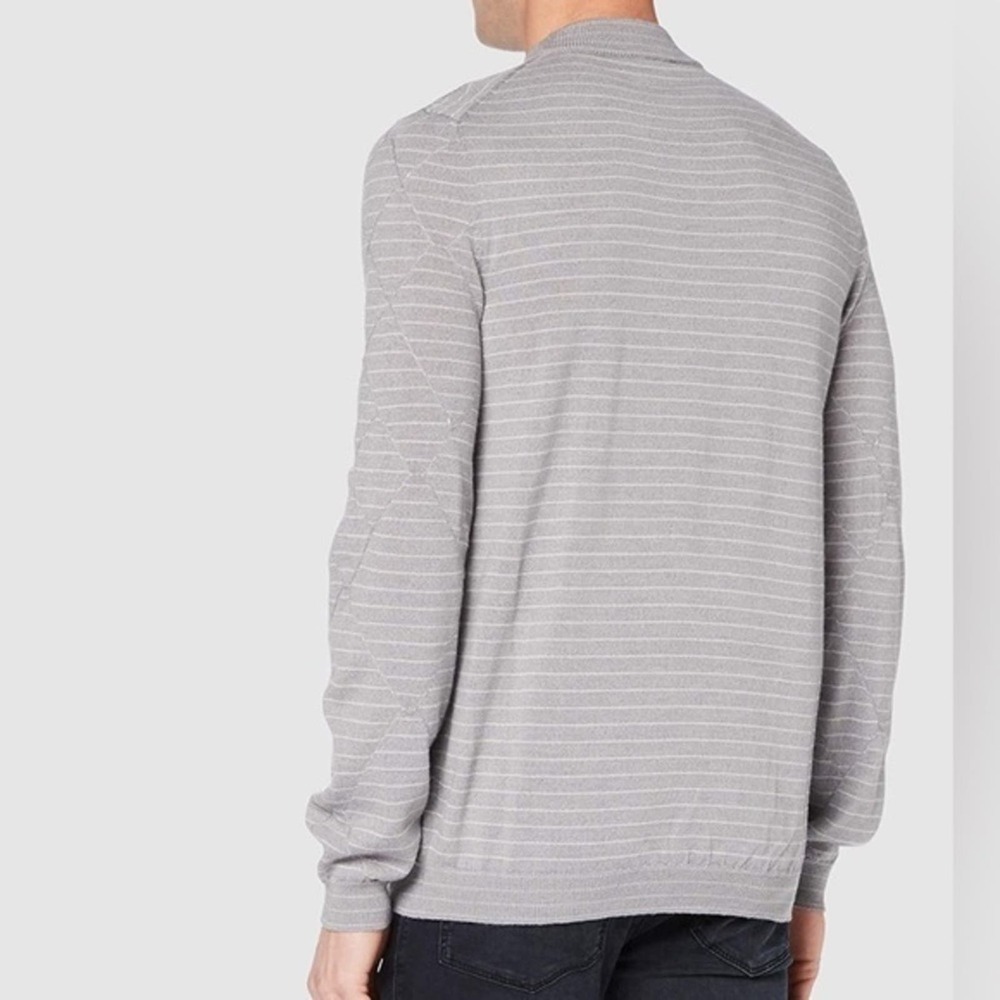 HUGO Hugo Boss Men’s Sfino Gray Virgin Wool Diamond Striped Pullover Sweater NWT - Picture 2 of 8